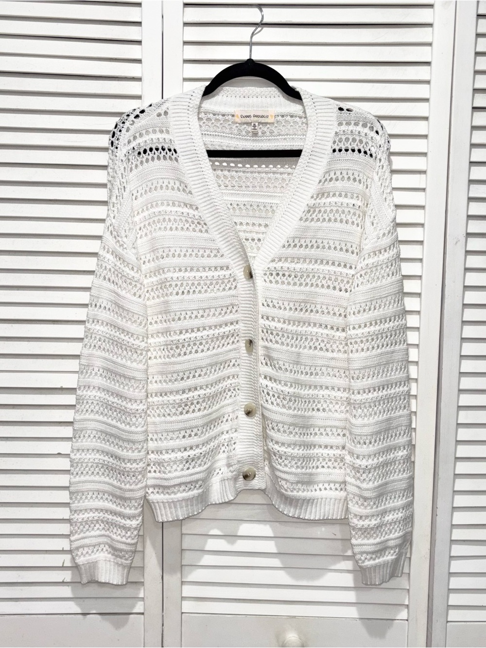 Classic White Open-Knit Cardigan Sweater
